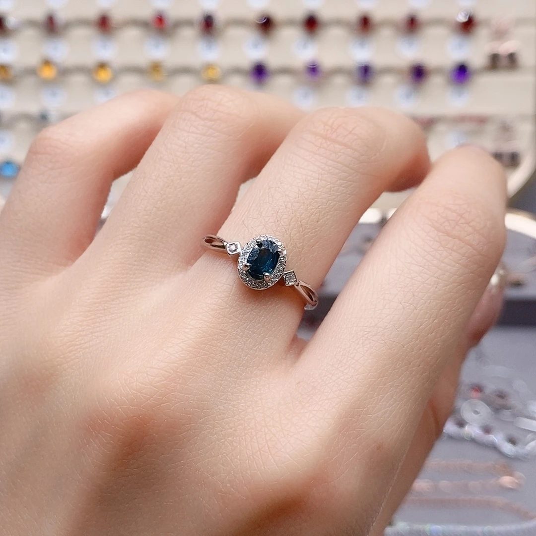 蓝宝石戒指银S925镶嵌戒指