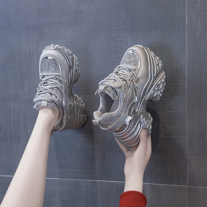 万达撤柜头层牛皮增高11cm老爹鞋女2025年松糕鞋时尚休闲厚底女鞋