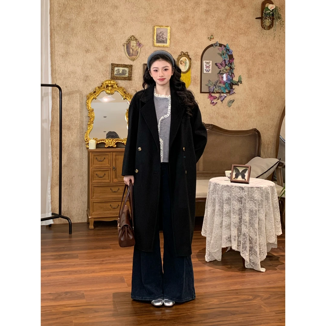 【如故】秋冬新款法式高级感气质百搭长款宽松外套大衣#1502
