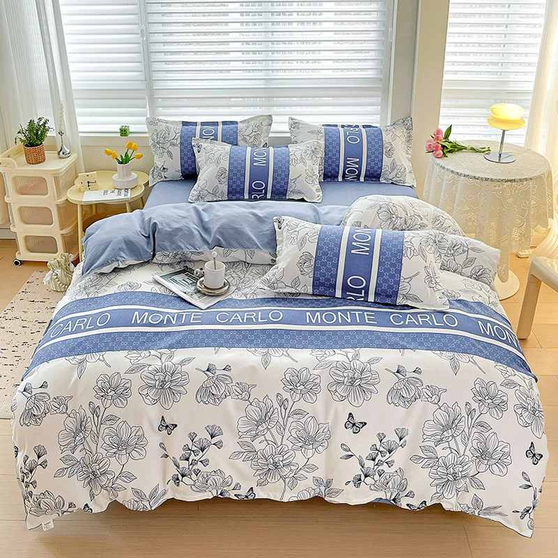 纺肤漫小清新简约印花加厚磨毛床单四件套床上四件套拼接