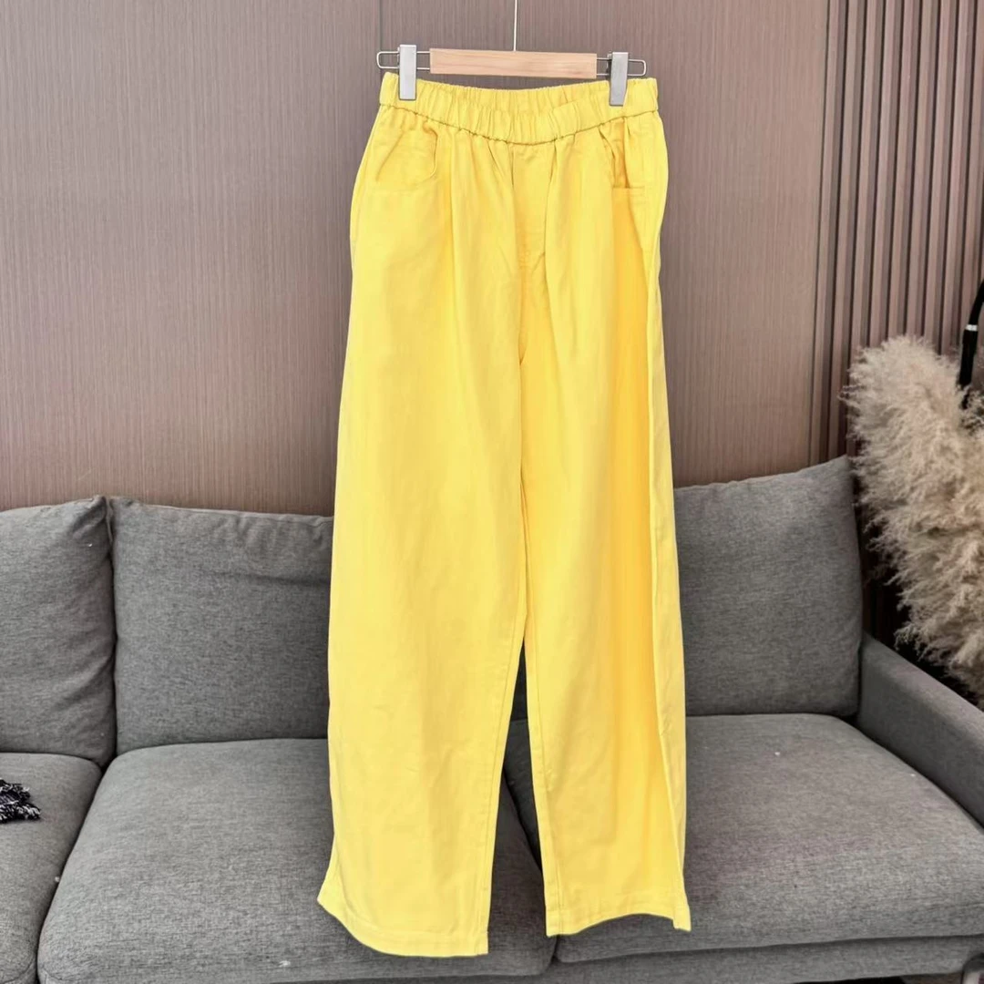 【拿坡里黄】春夏新款韩系慵懒风松紧腰净版阔腿休闲裤8875