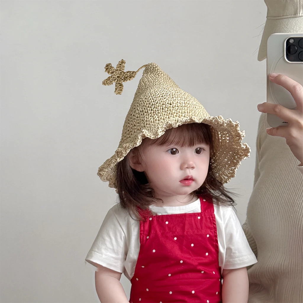 【小布丁】森系儿童草帽夏季男女孩防晒尖尖精灵帽子宝宝编织遮阳帽
