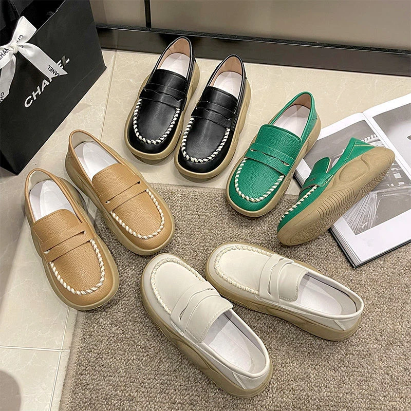 女款纯色春秋单鞋复古英伦风豆豆鞋舒适百搭软底防滑透气休闲乐福