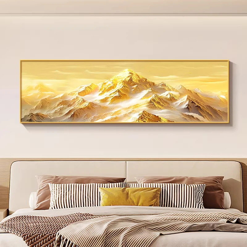 日照金山床头装饰画大气高级感挂画玄关背有山水客厅卧室轻奢壁画