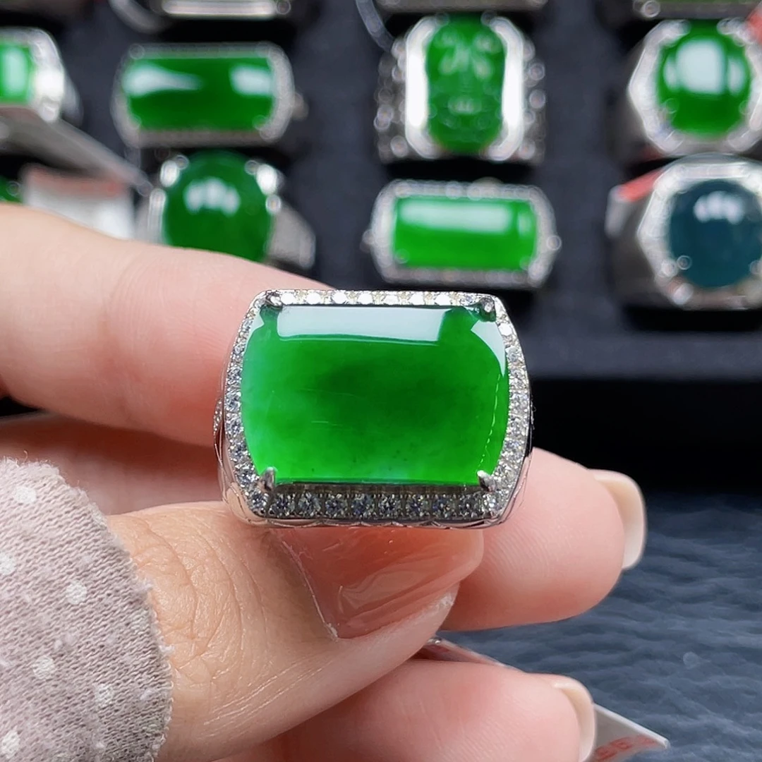 翡翠银S925镶嵌戒指天然A货翡翠没运费险3808