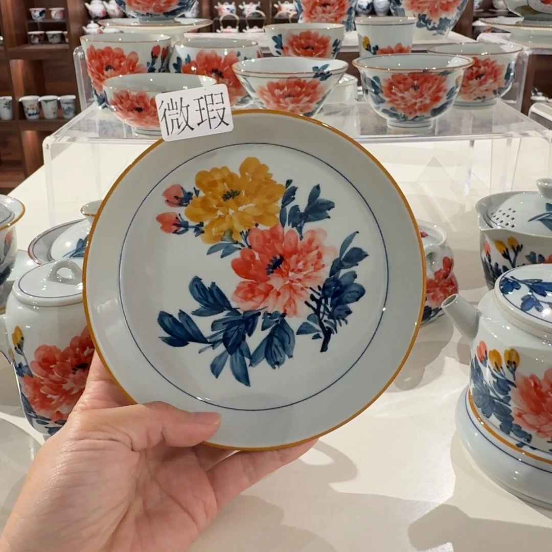 釉下手绘茶具微瑕