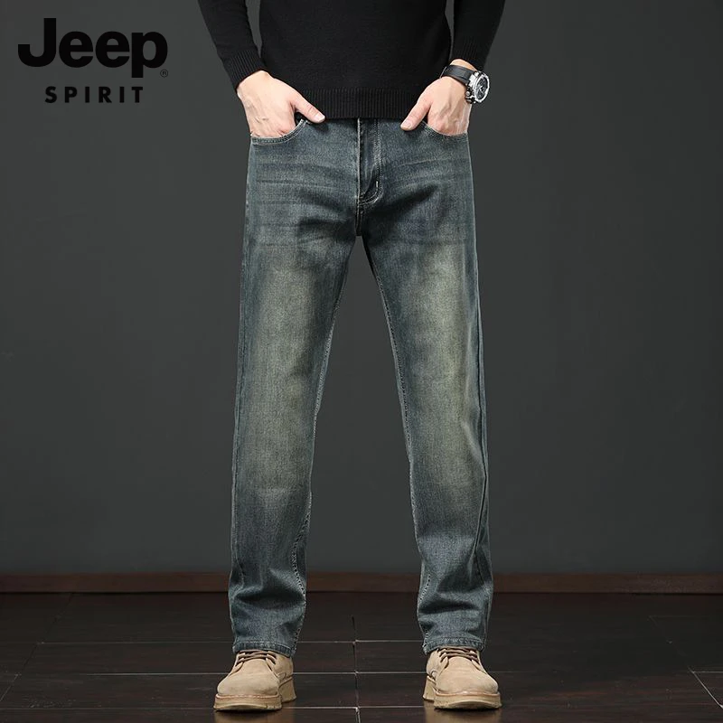 JEEP SPIRIT吉普男士牛仔长裤合体直筒时尚百搭宽松商务休闲长裤