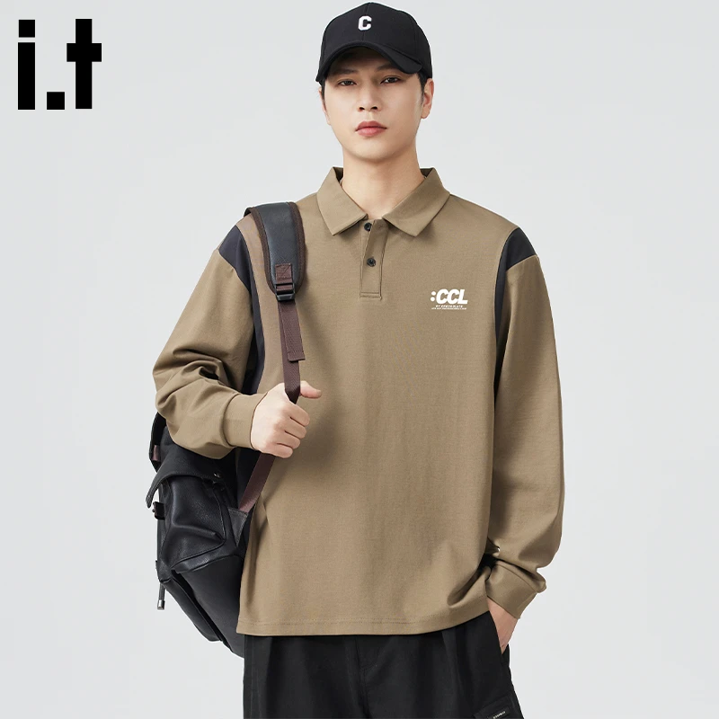 i.t:CHOCOOLATE宽松舒适polo领卫衣男士秋冬潮流拼接百搭休闲上衣