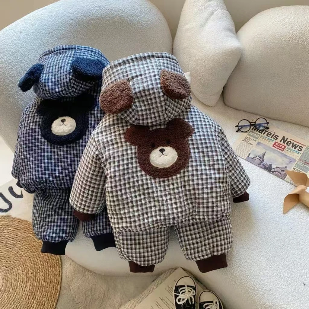 儿童家居服套装小童加绒加厚三层睡衣宝宝外出男童家居服两件套冬