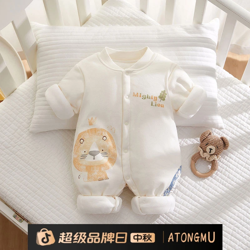 婴儿连体衣保暖夹棉冬款加厚冬季120g棉宝宝哈衣纯棉衣服婴儿爬服