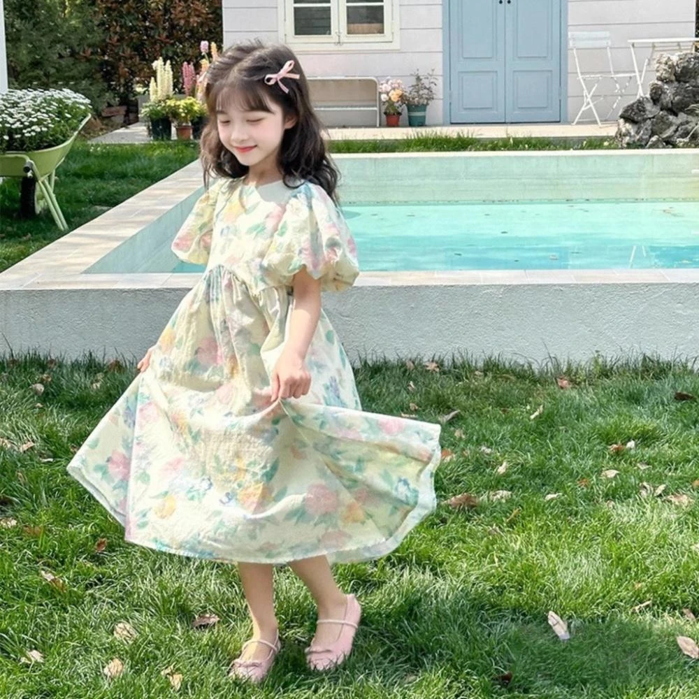 女童连衣裙夏装2025新款超仙泡泡袖洋气小女孩公主裙夏季儿童裙子