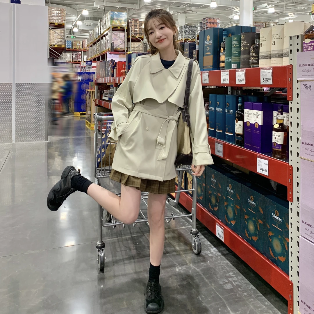 韩系甜美减龄时尚风衣外套女2025春秋新款法式收腰显瘦学院风上衣