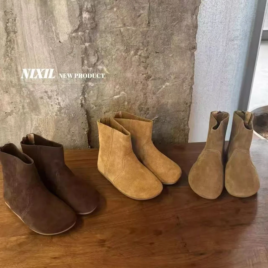 韩版男女童靴子2025年秋季新款儿童时尚百搭英伦风勃肯短靴洋气