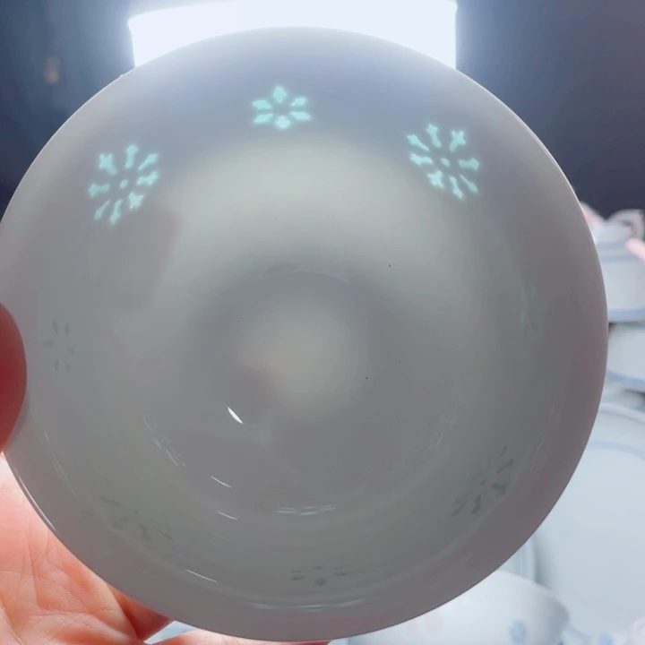 青花玲珑5寸饭碗雪花雕刻