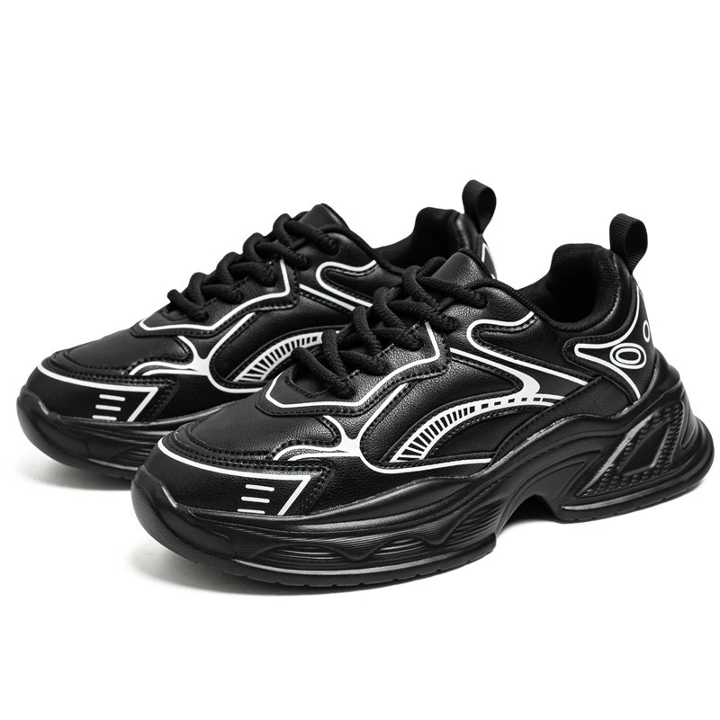 男鞋时尚老爹鞋复古跑步鞋春秋低帮皮面休闲慢跑鞋潮鞋网红百搭