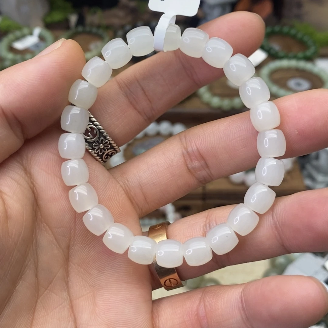 和田玉未镶嵌手链卡8冰白直切