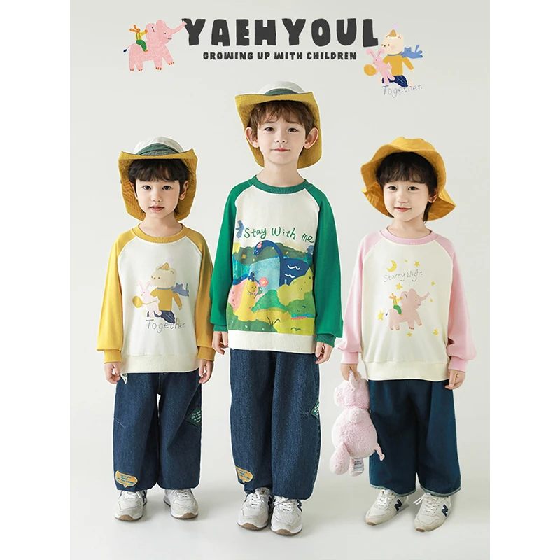 【25年春二波】男宝随性很活力原创涂鸦印花趣味撞色插肩卫衣N5806