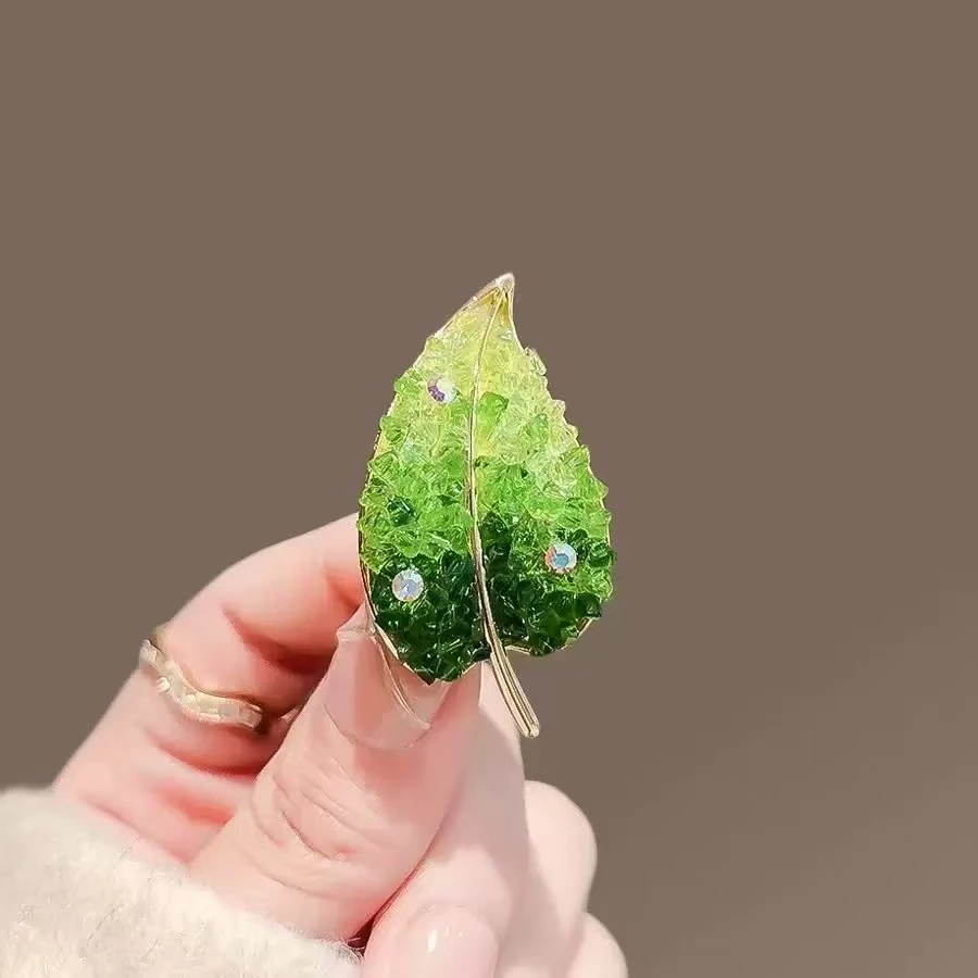 铜合金合成锆石胸针 【绿叶】胸针超闪精致胸花手工高档百搭