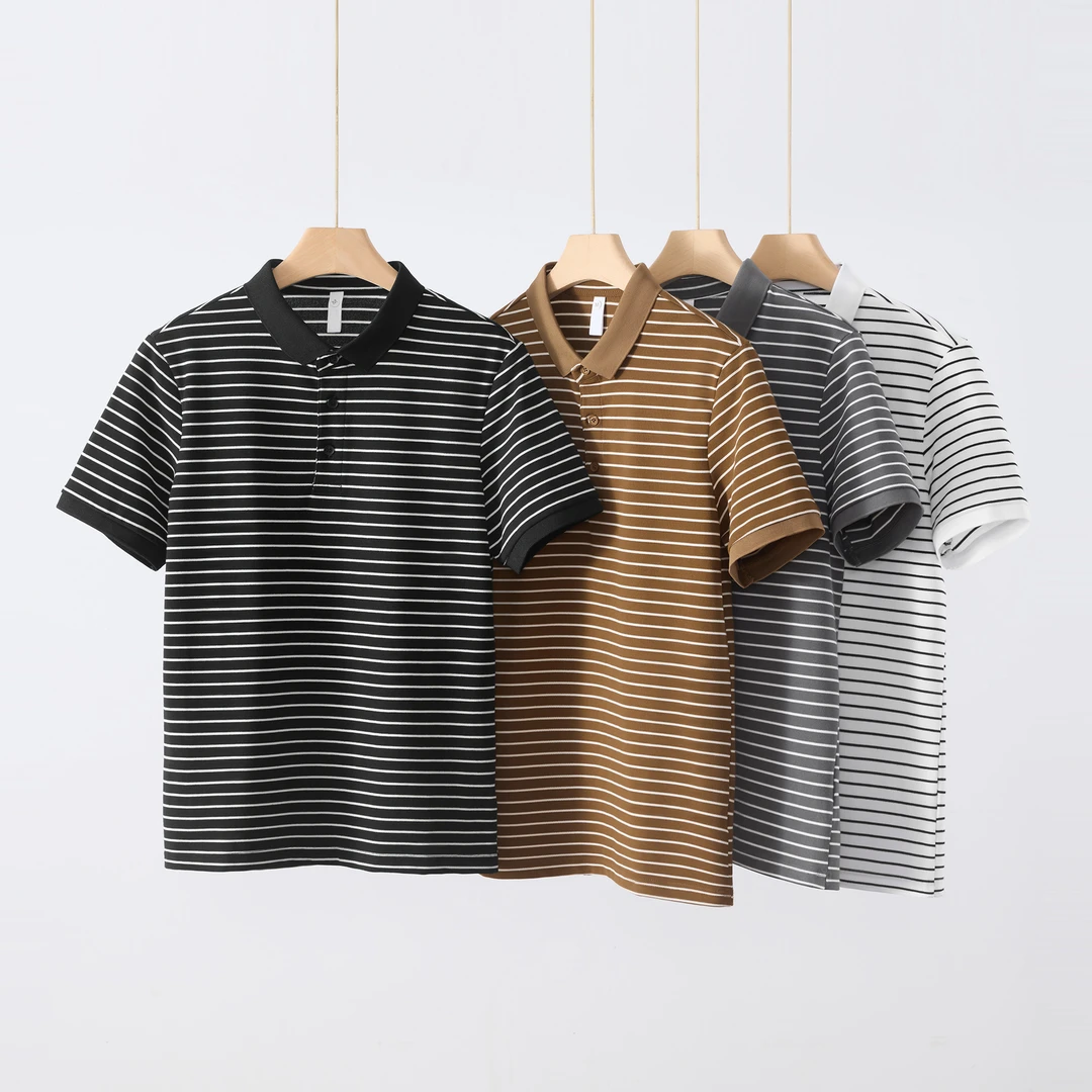 2025新款POLO衫男士休闲条纹翻领短袖t恤百搭潮流宽松保罗衫上衣