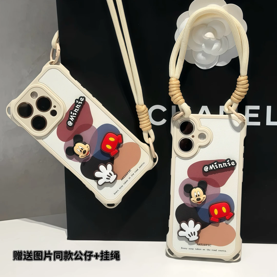 立体米奇公仔挂绳适用iPhone14苹果16手机壳华为p70vivoppo小米15