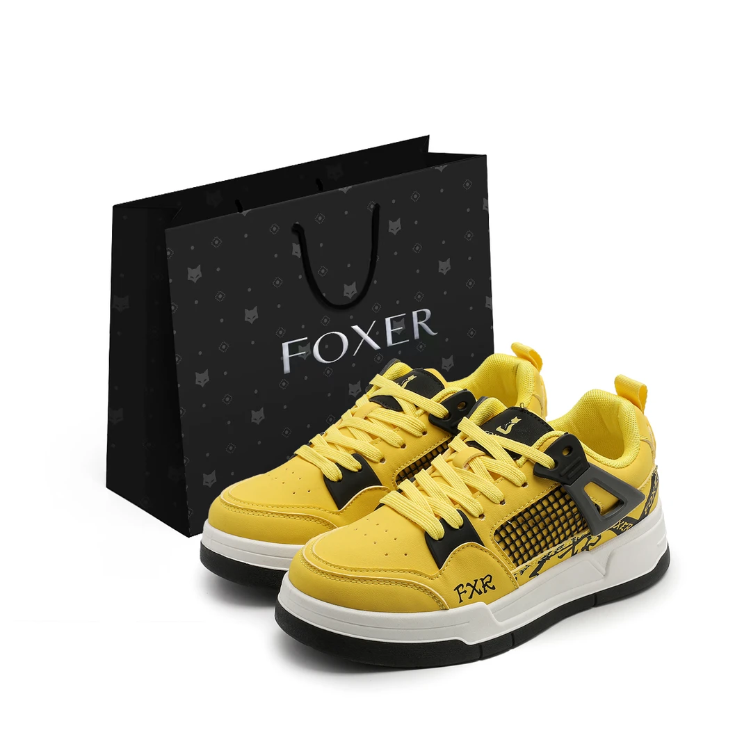 FOXER耐磨青年拼色后系带春秋休闲板鞋运动鞋显高柔软防滑