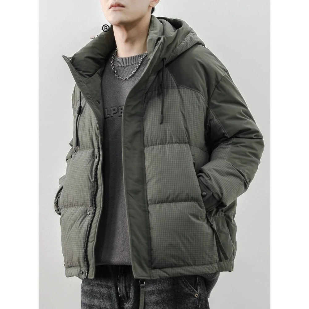 青少年冬季新款日系复古羽绒服男连帽潮流拼接工装冲锋衣保暖防寒