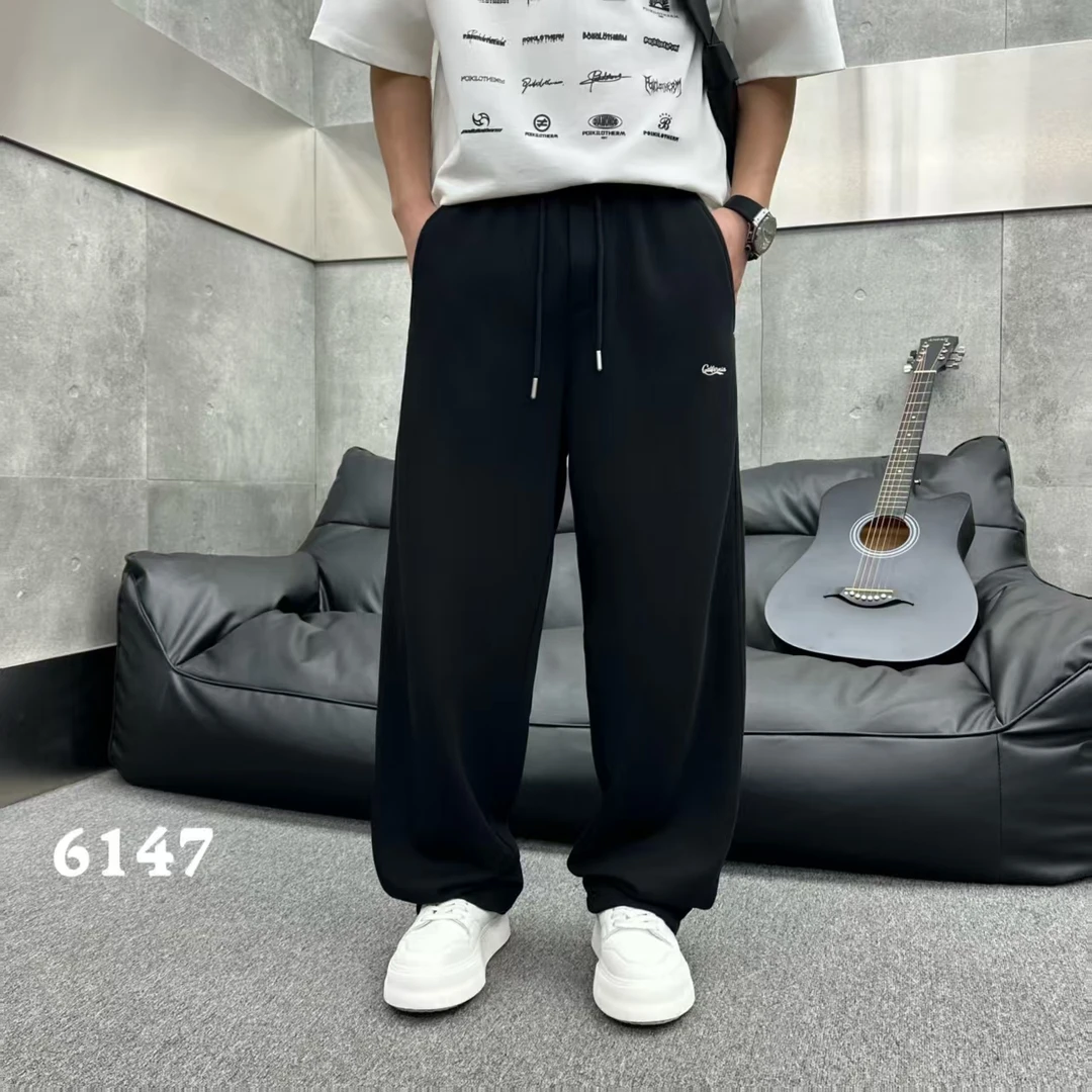 2025新款针织直筒卫裤复古刺绣设计感运动休闲裤裤男宽松裤潮6147