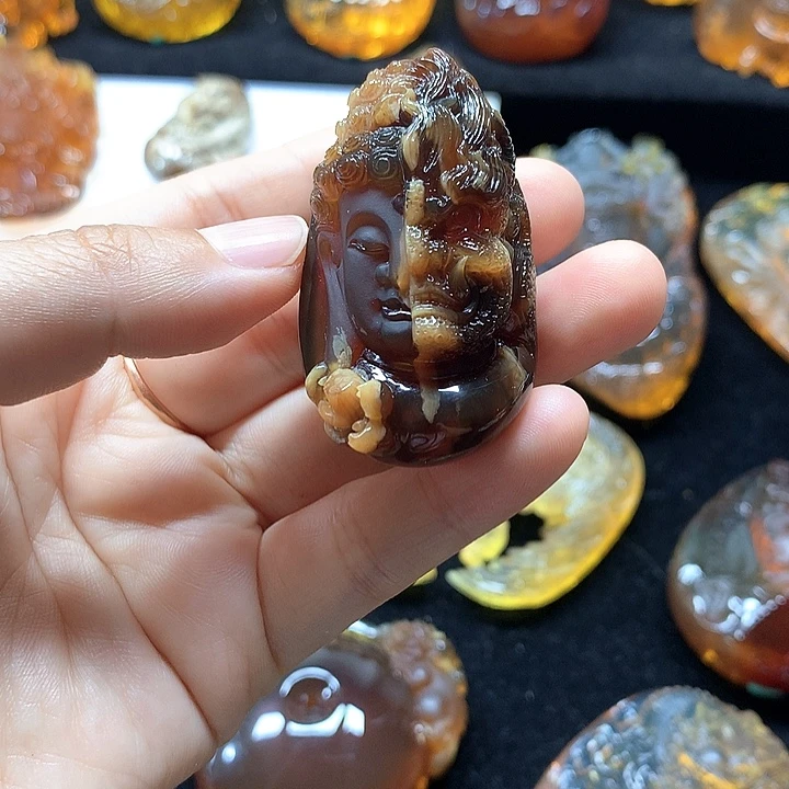 琥珀未镶嵌裸石溶洞佛魔一念之间吊坠