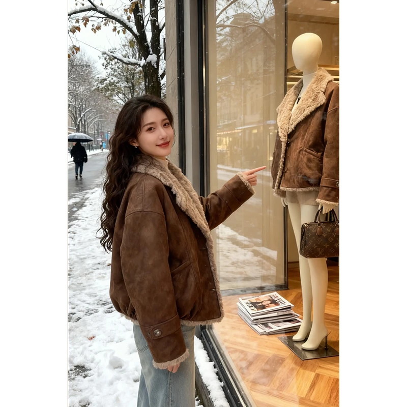 日常通勤逛街风格拉满2026冬季复古棉服棉衣女款大毛领保暖高级感