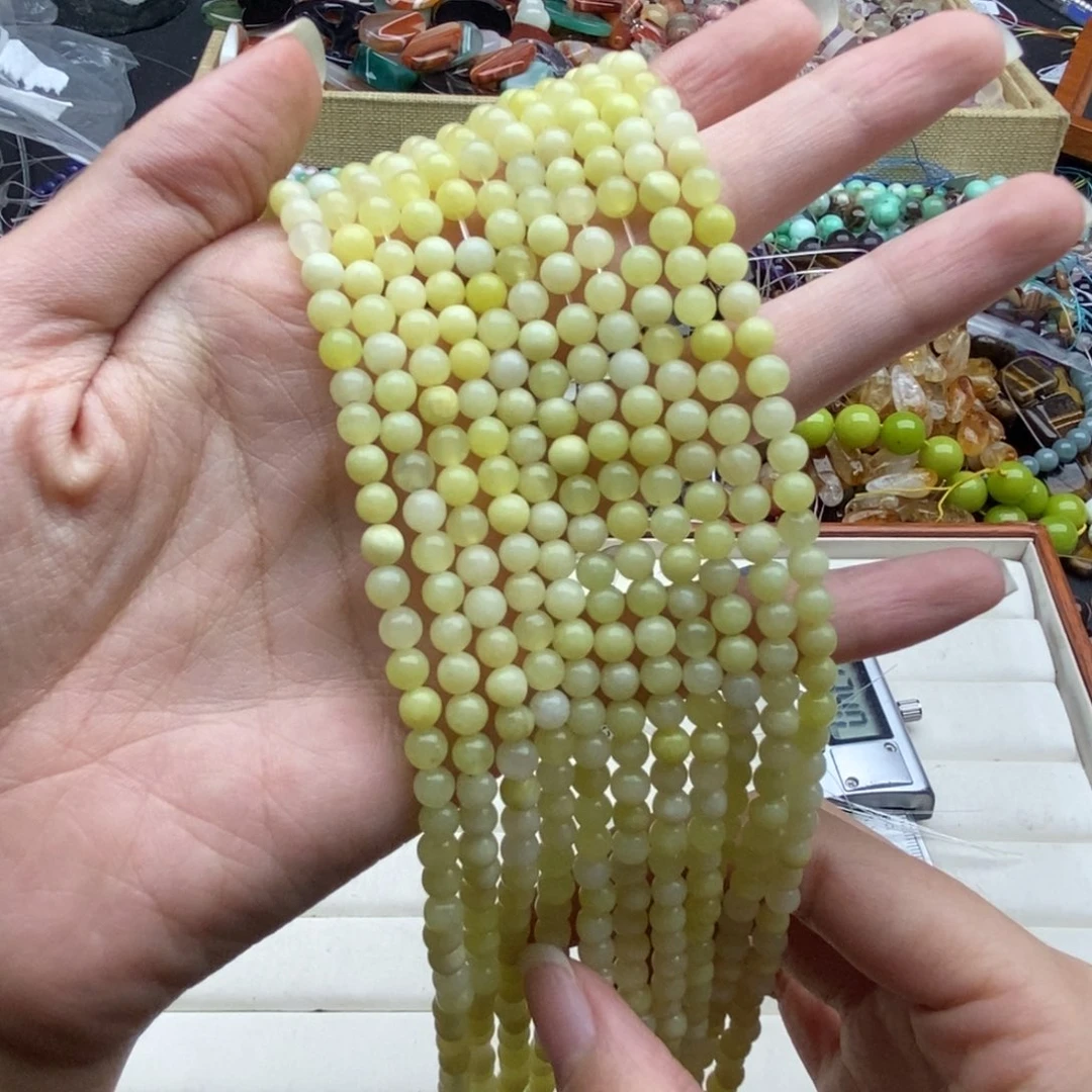 玛瑙/玉髓未镶嵌珠宝半成品两条装纯天然菜花玉圆珠透体4.7mm