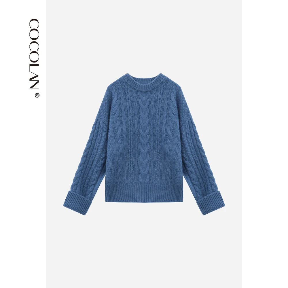 COCOLAN【远洋录】绵羊毛纯色圆领套头麻花毛衣女CL6MY2198