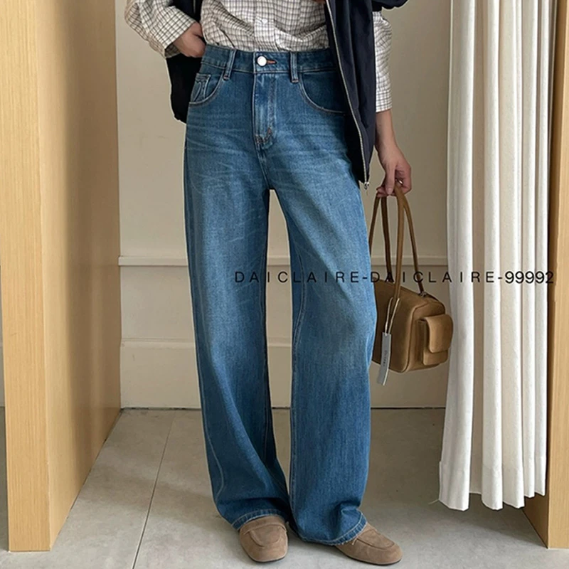 代嘉儿daiclaire新款99992秋款高腰牛仔裤显瘦窄版阔腿裤拖地裤女