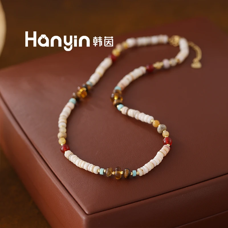 6mm红玛瑙搭配不规则虎眼石贝壳轻奢项链