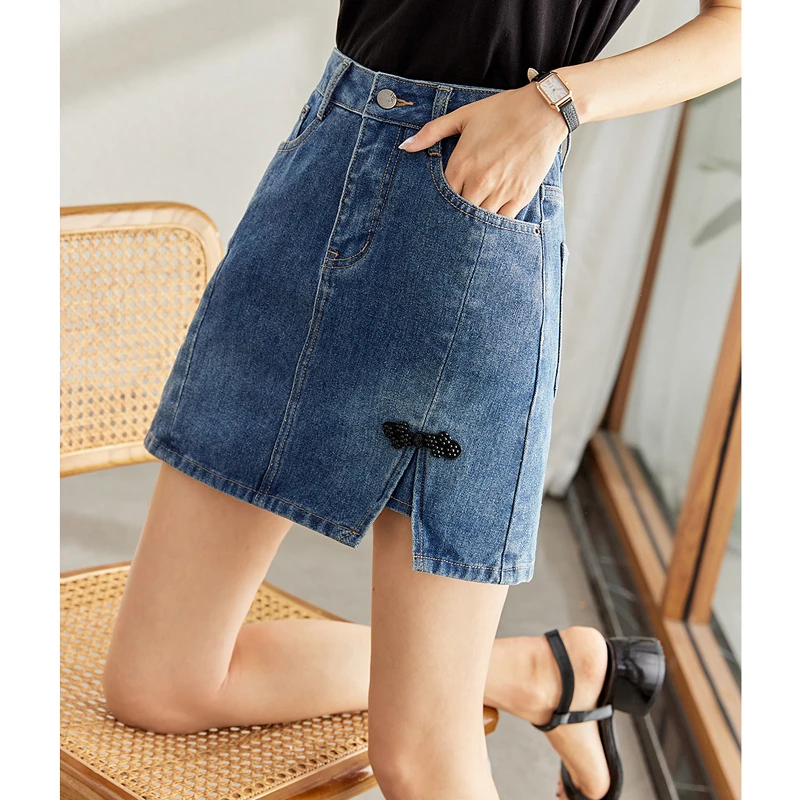 *牛仔裙复古半身裙女夏季a字裙高腰小个子包臀短裙70786