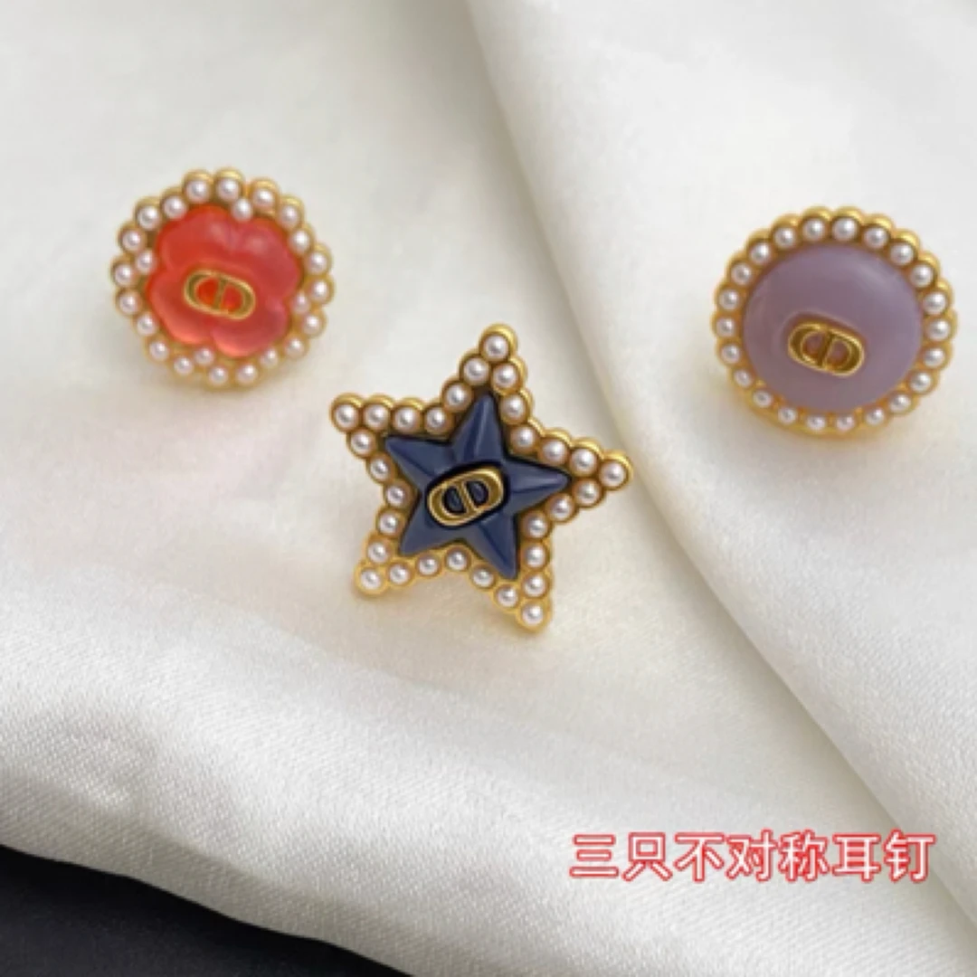 铜合金耳饰 五角星粉四叶草珍珠耳钉