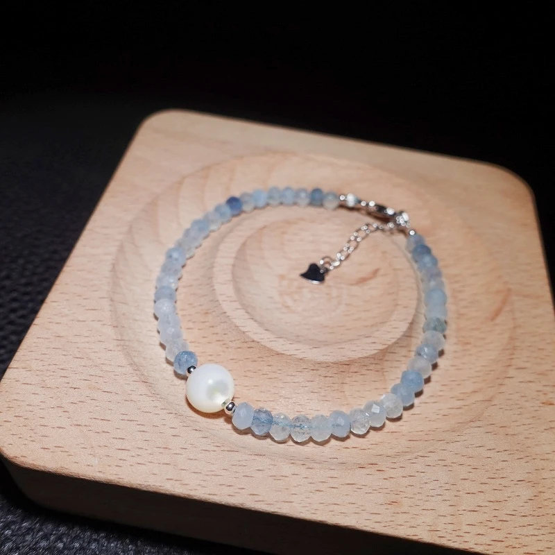 云上琅声原创天然海蓝宝刻面贝珠手串淡水珍珠手链925银蓝色水晶