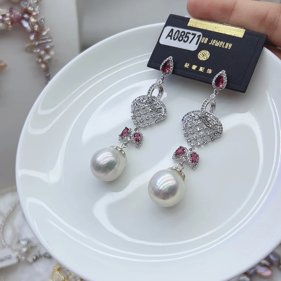 耳饰银S925镶嵌淡水珍珠