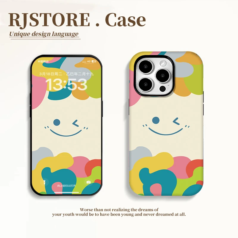 奥菲顿涂画彩色笑脸适用iPhone1615菲林手机壳华为vivo小米oppo套