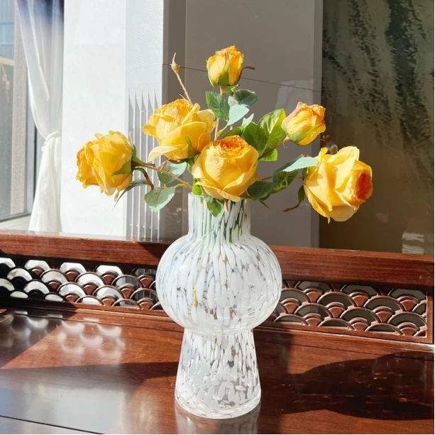 中古白波点玻璃花瓶高26