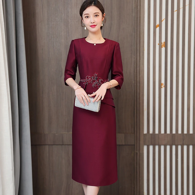 高级感上档次连衣裙女婚礼妈妈婚宴礼服喜婆婆装敬酒中国风中长裙