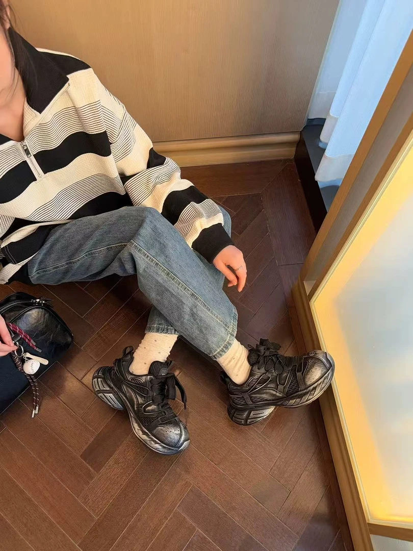 26005牛皮革个性擦色复古做旧厚底系带脏脏老爹鞋