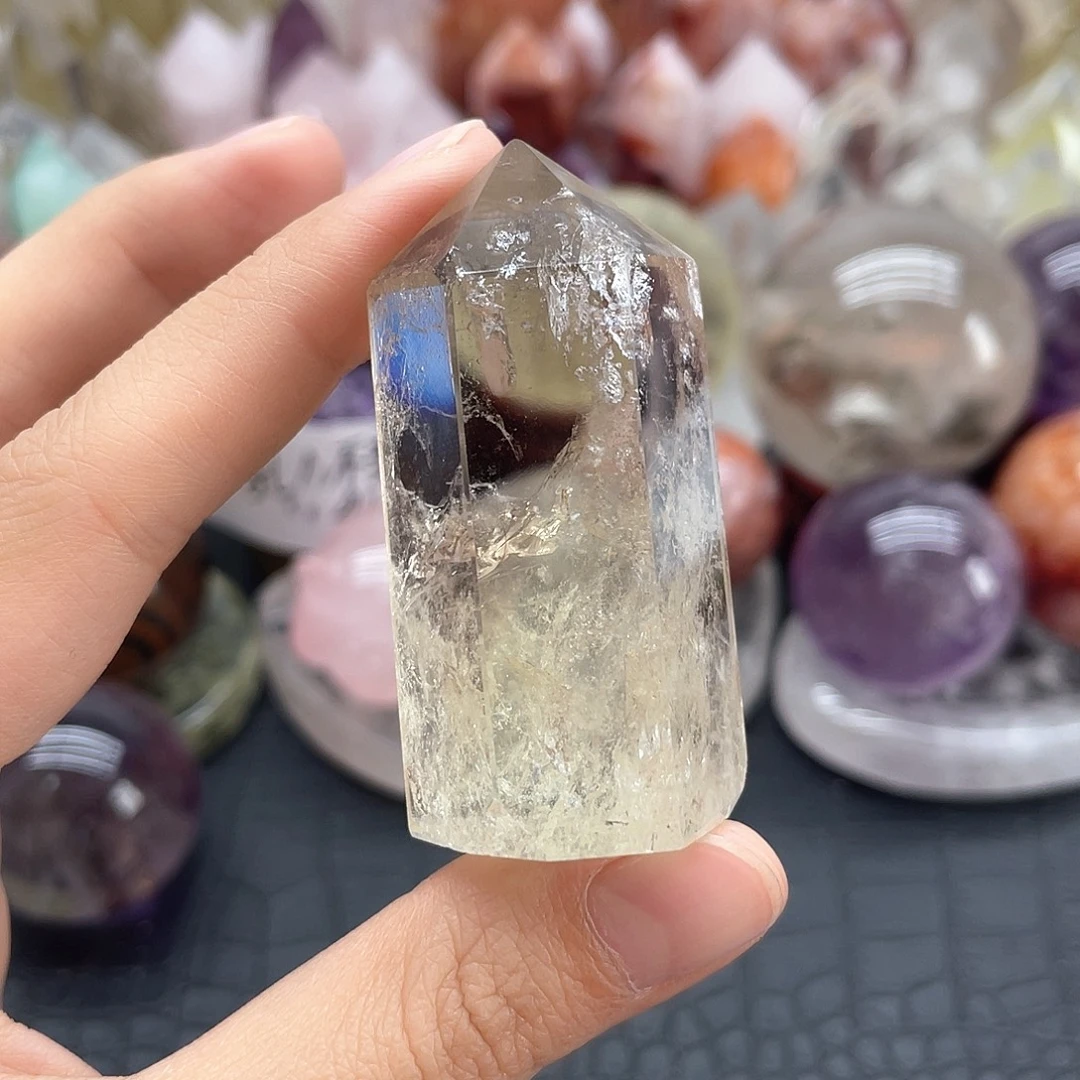 珠宝半成品发晶未镶嵌56黄水晶柱无裂