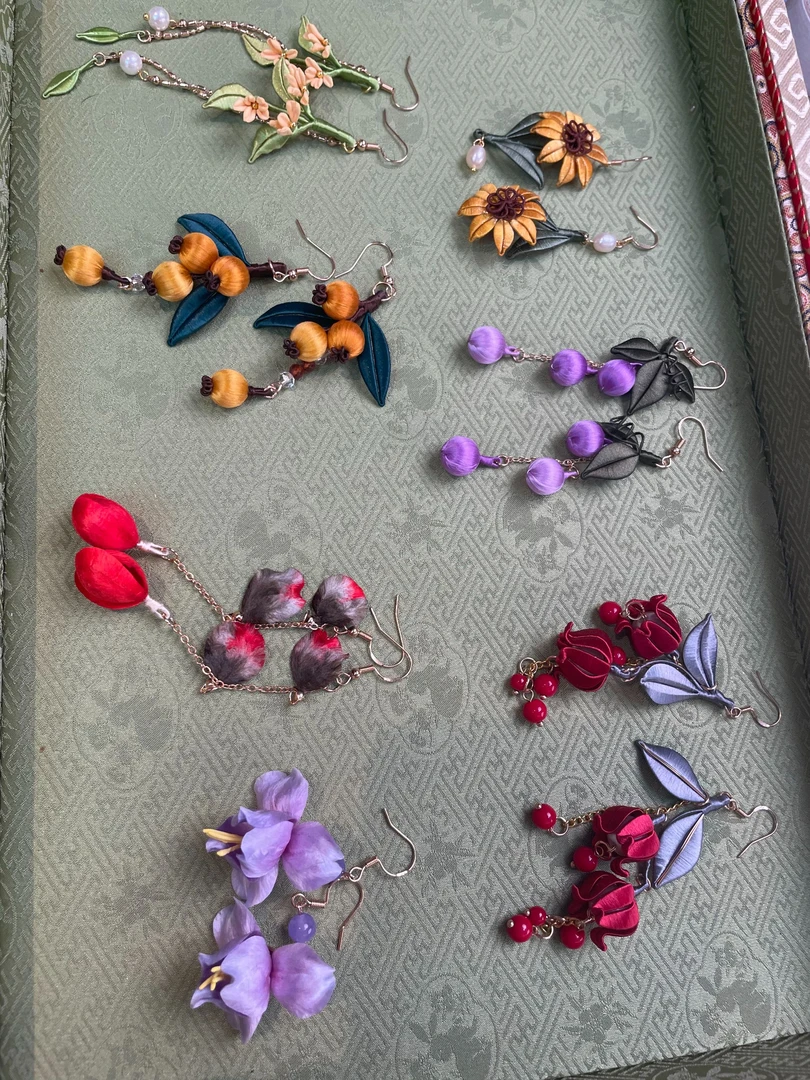 【沐绣三生】非遗手工【耳饰】【绒花】国风【缠花】复古直播链接