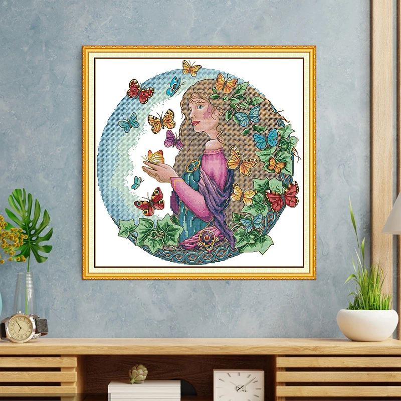 NKF十字绣线绣蝴蝶夫人人物系列刺绣材料包客厅装饰