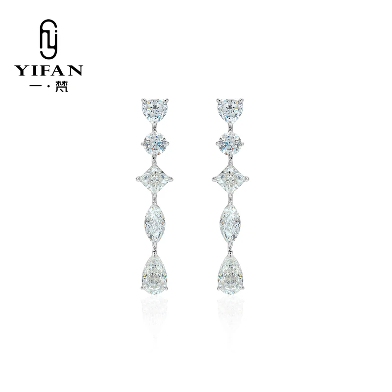 925银合成锆石耳饰 3283-气质轻奢百搭小众白色异形长耳环