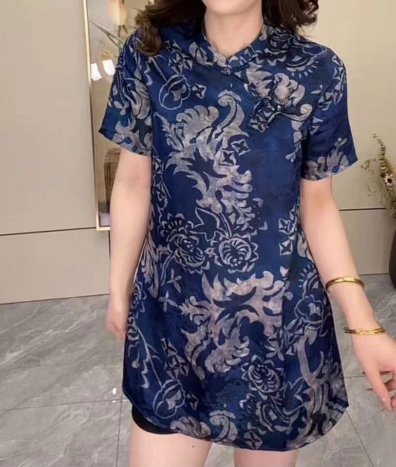 2025年夏季新款时尚长款上衣短袖T恤旗袍气质洋气显瘦爆款女