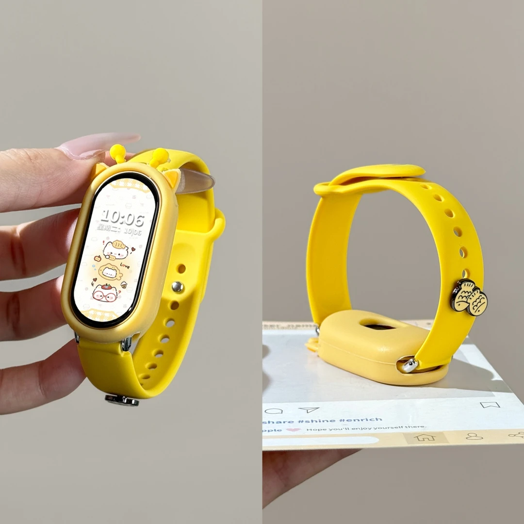 适用小米手环10表带9可爱8鲷鱼烧正扣硅胶7/6/5/4/3NFC版替换腕带