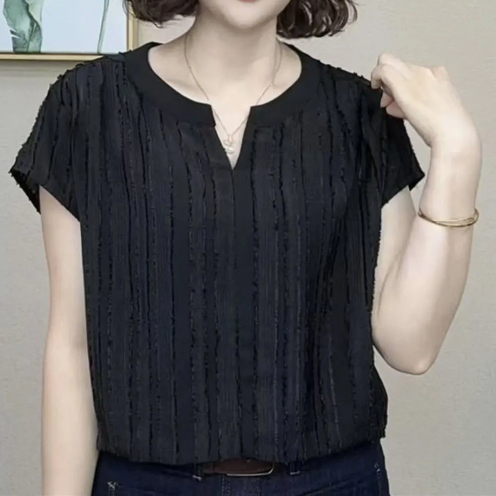 2025新款洋气百搭V领夏季气质短袖女时尚修身显瘦爆款T恤半袖上衣