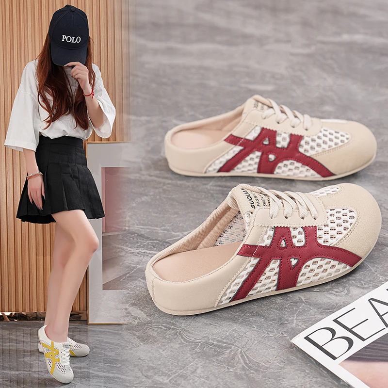 2025夏季新款包头半托鞋女鞋外传时尚网面百搭爆款轻便平底德迅鞋