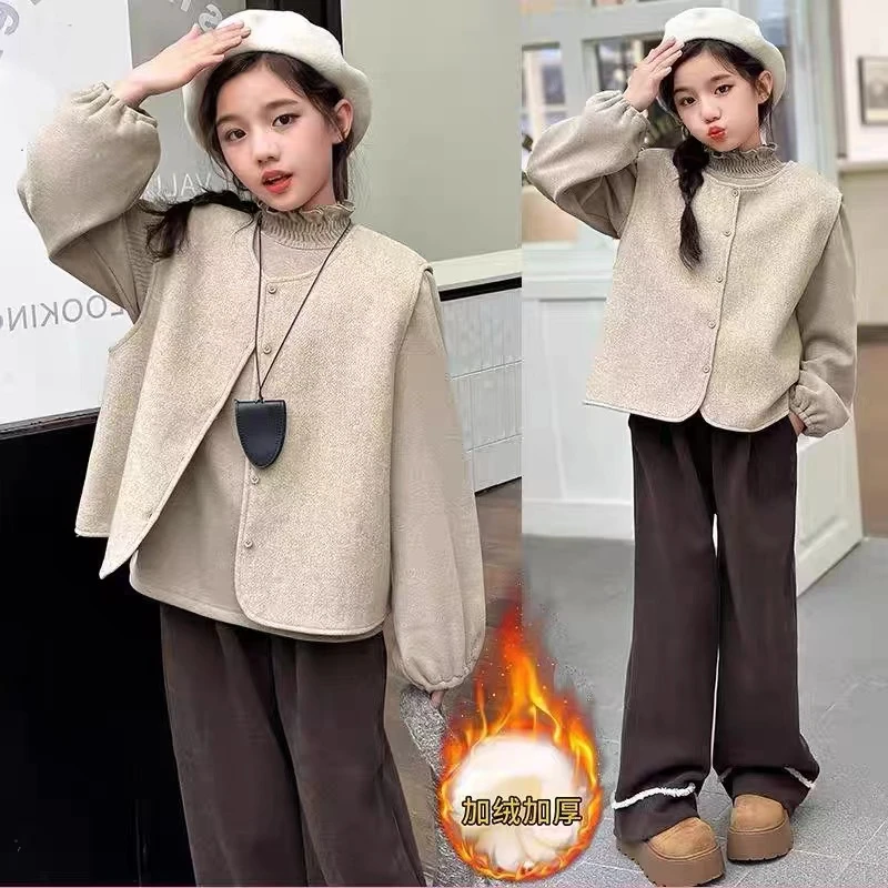 森系风女童加绒真两件套(马甲+打底衫 )342